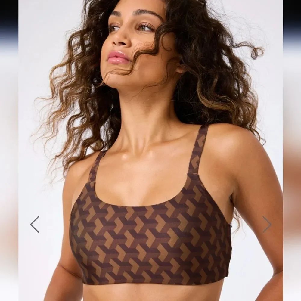 TEREZ Hi-Shine Scoop Neck Bra in Cafe Geo Size XS NWT